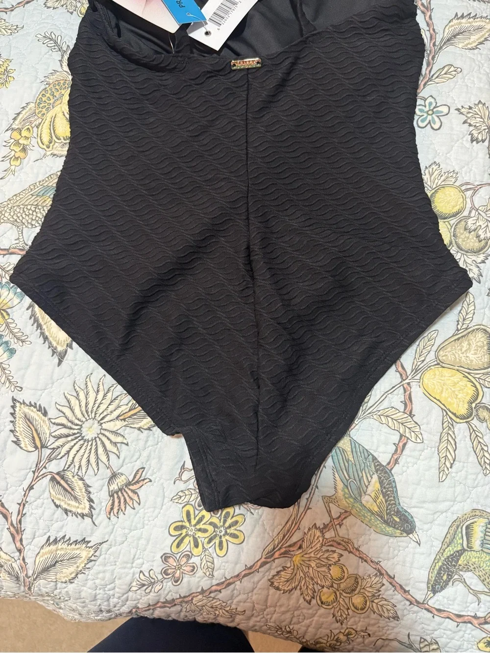 Tribal Black Textured One-Piece with Knotted Strap